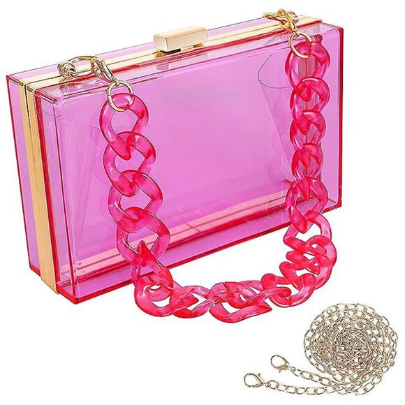 Handbags - Clear Purse for Women Acrylic Clear Clutch Bag, Purple 2 Chains
